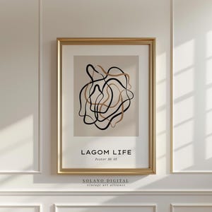 Abstract Line Art Printable – Minimalist Scandinavian Poster Lagom Life – Modern Wall Decor for Living Room or Office – Instant Download