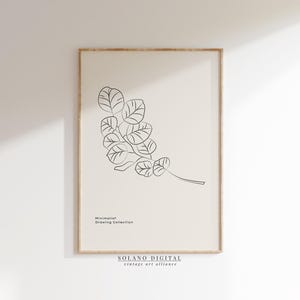 Minimal Leaf Line Art Print, Black and Beige Botanical Poster, Modern Nature Wall Decor, Minimalist Drawing Collection Printable Download