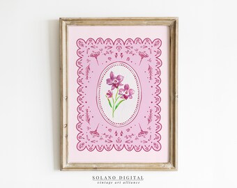 Digital Flower Wall Art: Pink Orchid, Cottagecore Style - Printable Decor