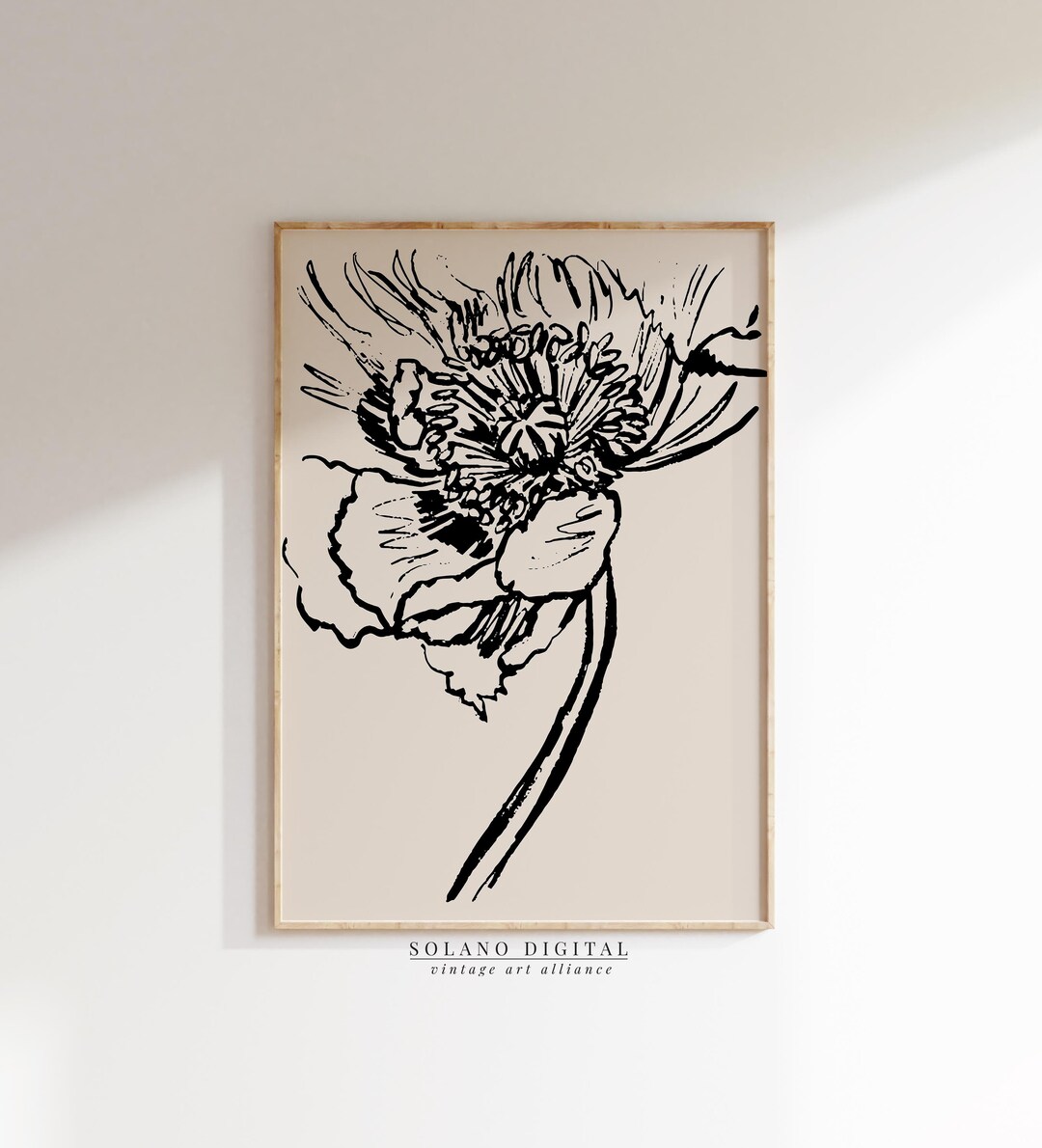 Minimalist Flower Line Art Print: Beige Botanical Wall Decor (digital ...