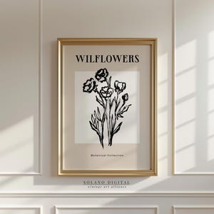 Wildflower Line Art Printable, Minimalist Botanical Wall Art, Black and White Floral Digital Download, Nature Print for Modern Decor