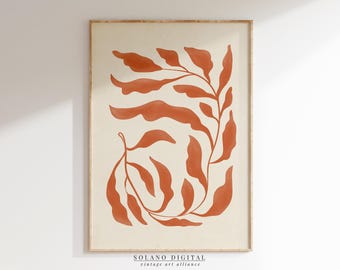 Burnt Orange Botanical Print: Abstract Leaf, Boho Decor (Digital Download)