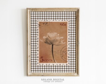 Vintage Tulip Postage Stamp Print: Sepia Cottagecore Wall Art (Digital Download)