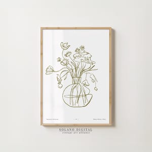 Botanical Line Art Print – Modern Vase Flower Sketch – Minimalist Wall Art – Printable Poster – Boho Home Decor – Instant Digital Download