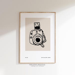 Retro Camera Printable Art, Minimalist Photography Poster, Travel Wall Decor, Vintage Camera Line Drawing Instant Photo Art Digital Download