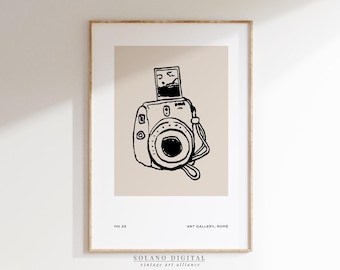 Retro Camera Line Art Print: Minimalist Photography Poster (Digital Download)