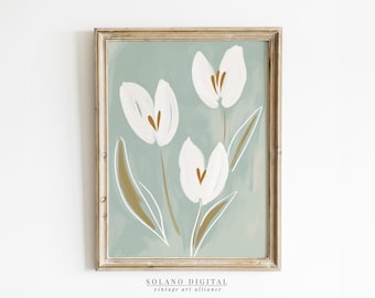 White Tulip Floral Art Print: Modern Southern Botanical Decor (Digital Download)