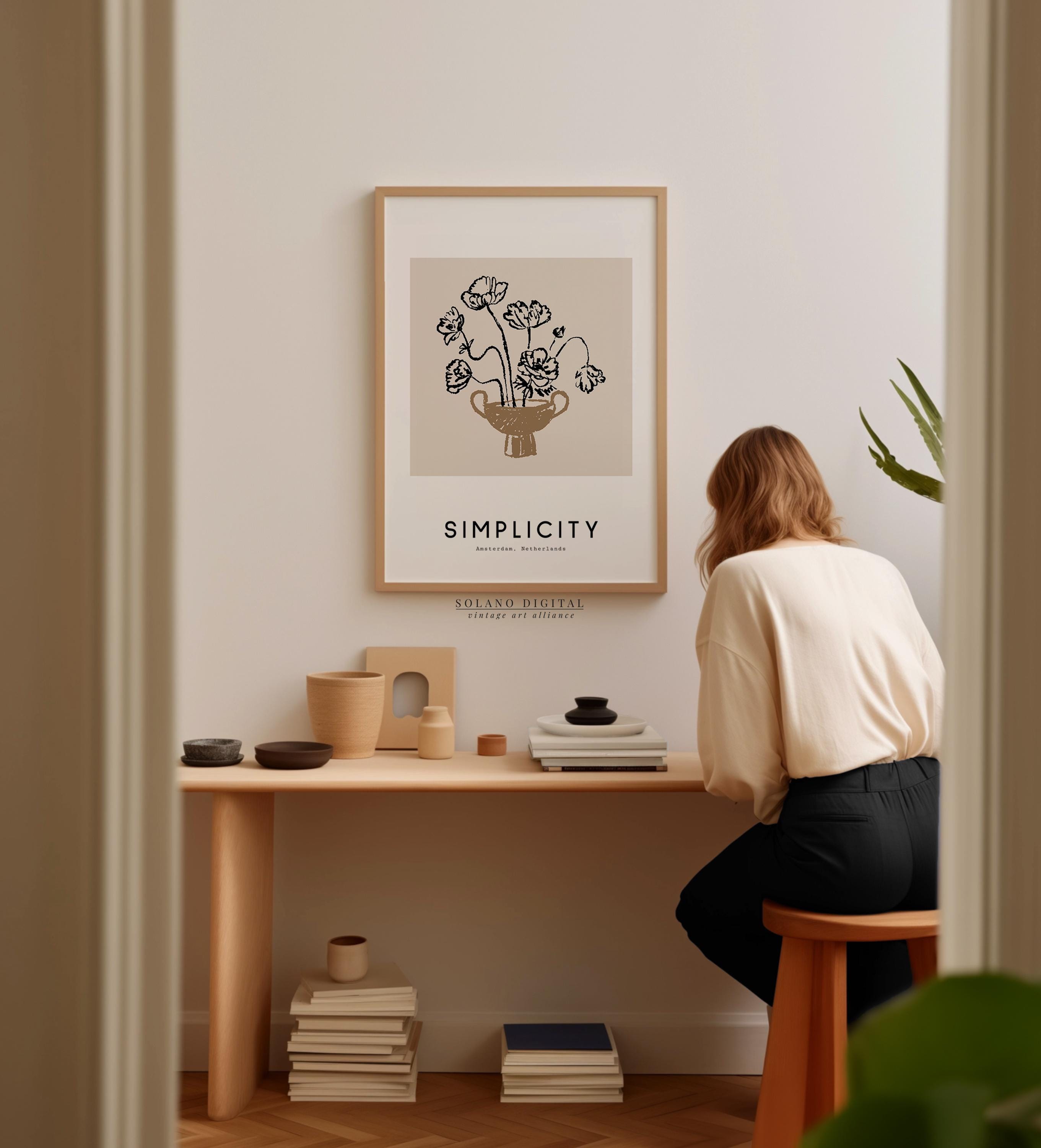 Minimalist Line Art Floral Vase Print: Boho Home Decor (digital ...