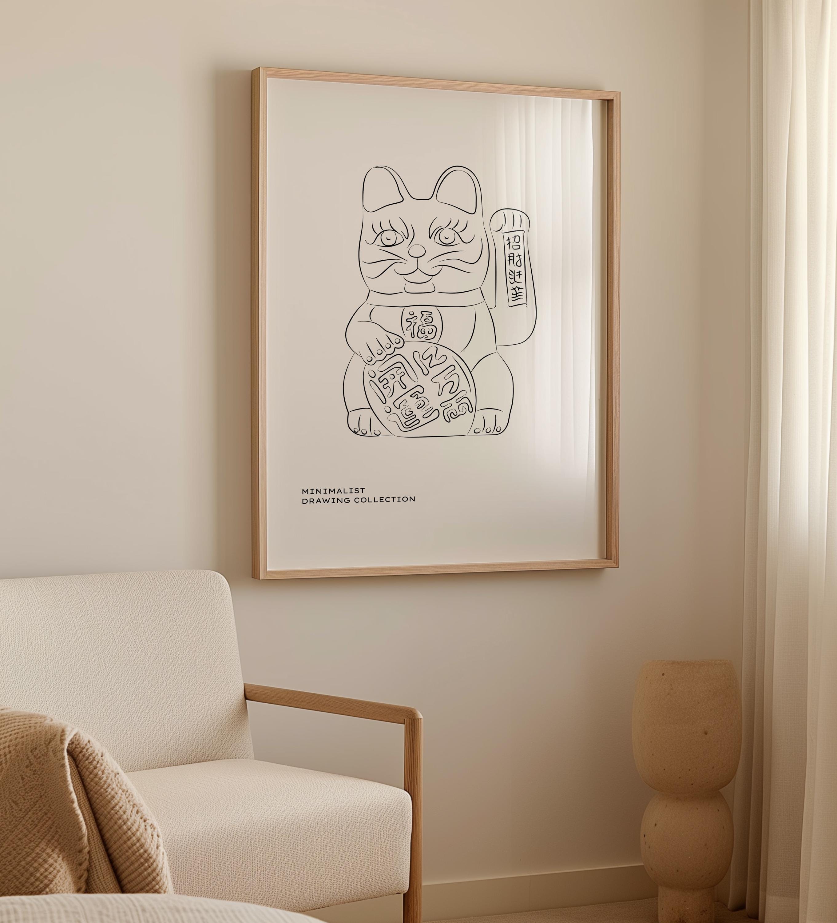 Maneki Neko Line Art Print: Japanese Lucky Cat Poster (digital Download ...