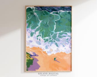 Surf Beach Art Print: Minimalist Ocean View (Digital Download)