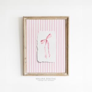 Pink Bow Printable Wall Art, Coquette Room Decor, Vertical Line Art, Aesthetic Nursery Decor, Girly Art