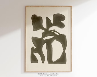 Olive Green Abstract Art Print: Organic Shapes, Boho Decor (Digital Download)