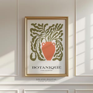 Boho Botanical Vase Print – Abstract Leaf Wall Art – Terracotta Printable Poster – Modern Plant Decor – Digital Download Art Print