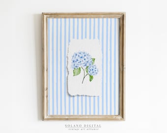 Blue Hydrangea Floral Print: Vintage Coastal Wall Art (Digital Download)
