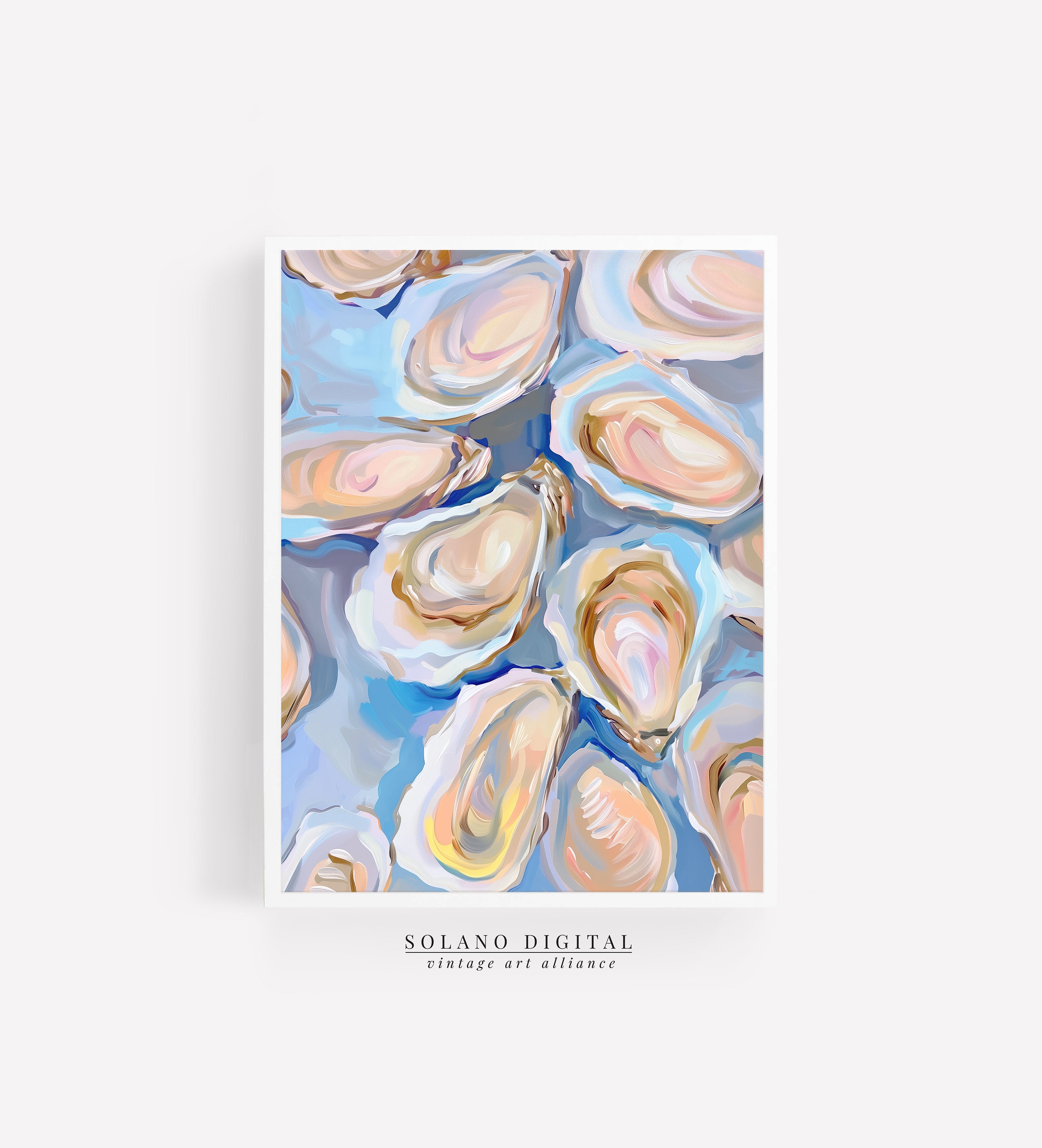 Colorful Pastel Oyster Shell Painting Abstract Coastal Beach House Wall Art Print Summer Dining Room Kitchen Printable Digital Download Art