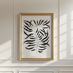 Minimal Botanical Leaf Print, Black and White Wall Art, Line Drawing Plant Poster, Printable Modern Nature Art, Digital Download