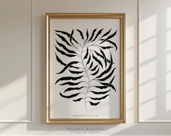 Minimalist Botanical Leaf Line Art Print: Modern Black and White (Digital Download)