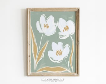 Modern Southern Floral Art Feminine Botanical Decor Digital Download Wall Art Light White Flower Arrangement Modern Southern Floral Art