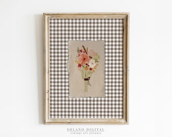 Rustic Wildflower Bouquet Print: Vintage Farmhouse Style (Digital Download)