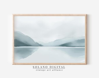 Coastal Lake Watercolor Print: Vintage Landscape Art (Digital Download)