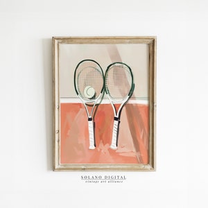 Tennis Rackets Wall Art Printable, Modern Sports Poster, Clay Court Tennis Print, Digital Download for Game Room or Athletic Decor