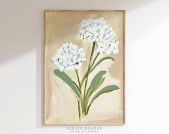White Hydrangea Floral Print: Southern Style Botanical Art (Digital Download)