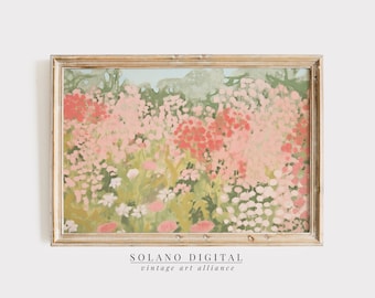 Vintage Floral Meadow Print: Spring Landscape Oil Painting (Digital Download)