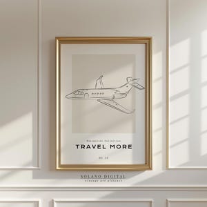Travel More Jet Line Art – Minimalist Airplane Printable Art for Travel Lovers, Modern Wall Decor, Digital Download Aviation Poster