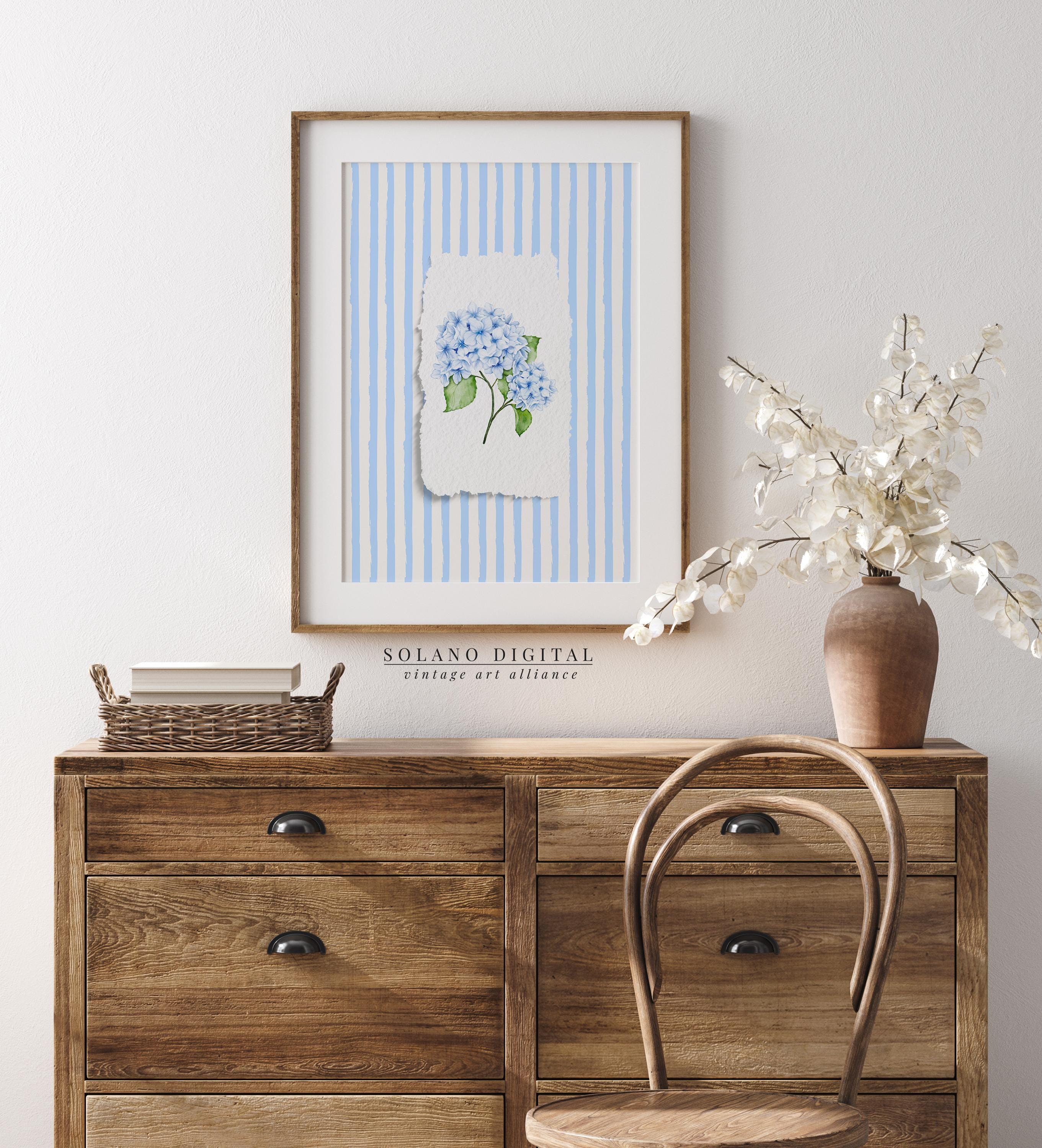 Blue Hydrangea Floral Print: Vintage Coastal Wall Art (digital Download ...