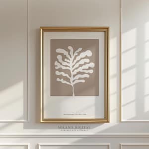 Matisse Inspired Botanical Print, Neutral Beige Minimalist Wall Art, Scandinavian Decor, Abstract Leaf Poster, Printable Digital Download