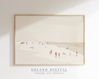 Minimalist Beach Art Print: Vintage Style Seascape (Digital Download)