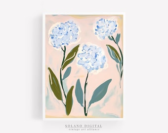 Blue Hydrangea Floral Art Print: Modern Southern Decor (Digital Download)
