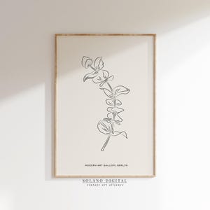 Botanical Line Art Print, Minimalist Plant Wall Art, Berlin Gallery Style Poster, Eucalyptus Printable Art, Digital Download Decor