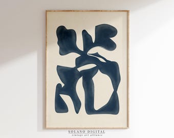 Navy Blue Abstract Organic Shapes Print: Boho Modern Wall Art (Digital Download