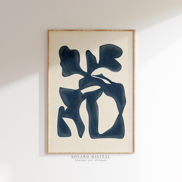 Navy Blue Abstract Organic Shapes Print: Boho Modern Wall Art (Digital Download