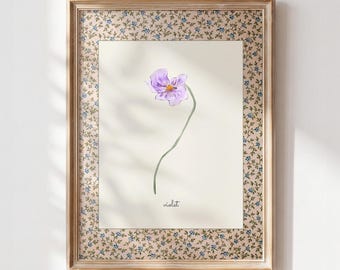 February Birth Flower Print, Violet Printable Wall Art, Vintage Botanical Nursery Decor, Cottagecore Digital Download