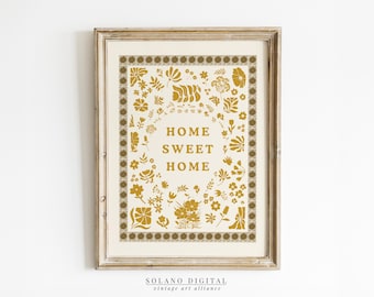 Home Sweet Home Floral Print: Vintage Kitchen Wall Art (Digital Download)