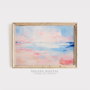Abstract Coastal Painting PRINTABLE Wall Art Vintage Beach Print DOWNLOADABLE Girly Apartment Decor Seascape Print Pink Blue Abstract Art