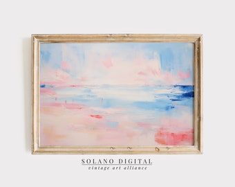 Abstract Coastal Painting PRINTABLE Wall Art Vintage Beach Print DOWNLOADABLE Girly Apartment Decor Seascape Print Pink Blue Abstract Art