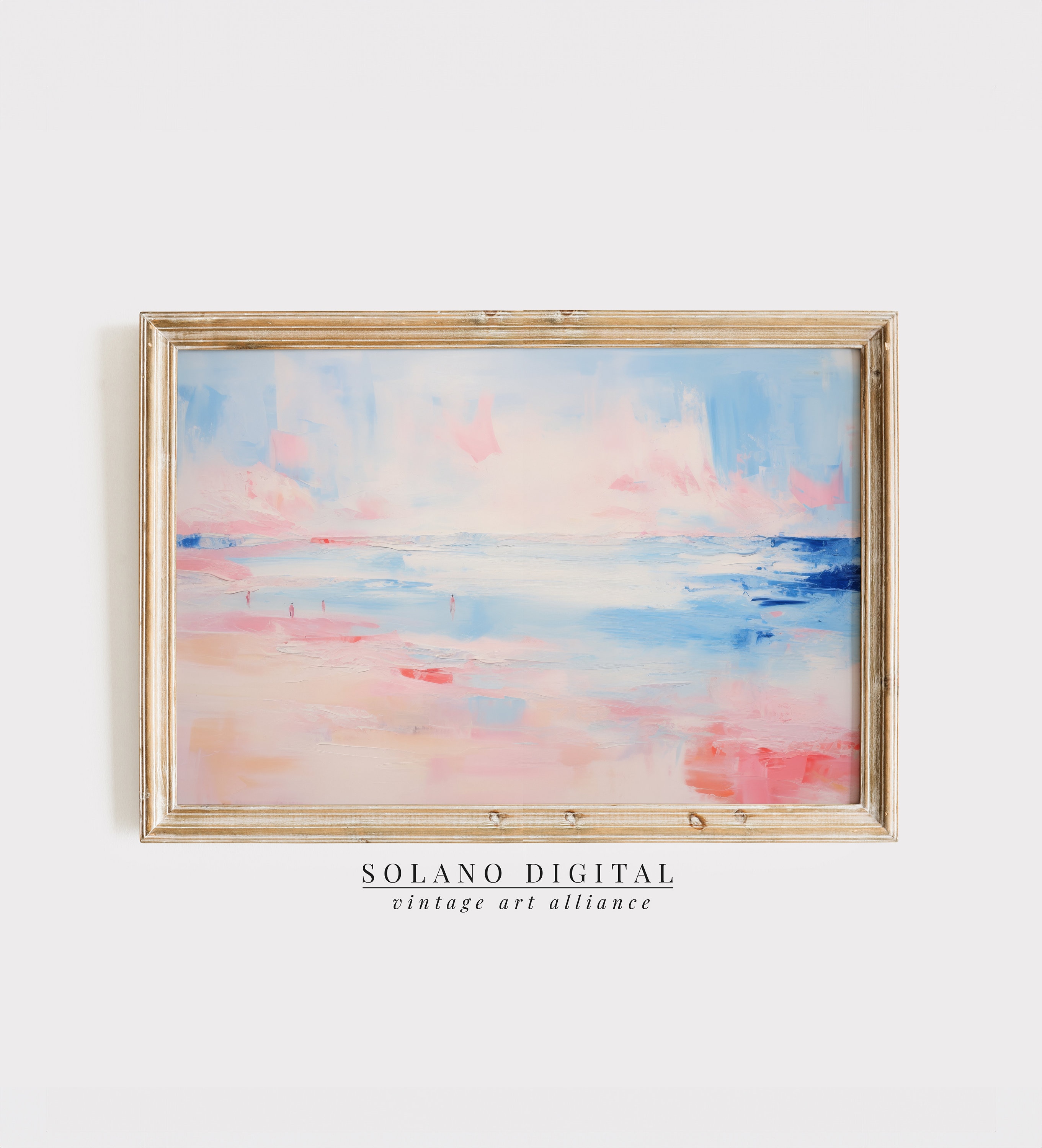 Abstract Coastal Painting PRINTABLE Wall Art Vintage Beach Print DOWNLOADABLE Girly Apartment Decor Seascape Print Pink Blue Abstract Art