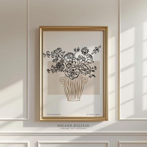 Boho Floral Vase Line Art Print | Modern Botanical Wall Art | Neutral Aesthetic Digital Download | Printable Art for Home Decor