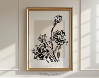 Botanical Line Art Print: Minimalist Flower Sketch, Boho Home Decor (Digital Download)