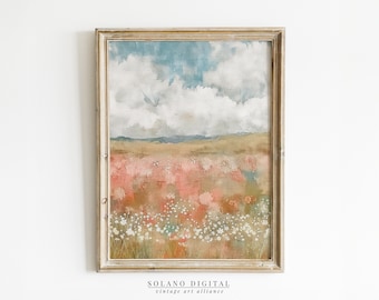 Spring Landscape Oil Painting: Vintage Farmhouse Wall Art (Digital Download)
