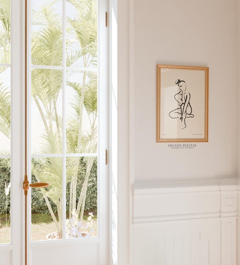 Beige minimalist art print featuring abstract female form; downloadable wall art available on Etsy; perfect for nursery or guest room.