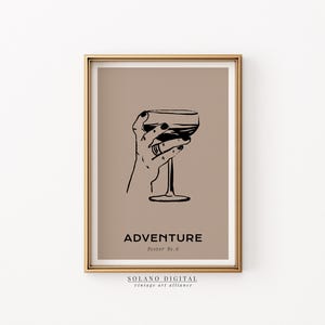 Boho Wine Glass Line Art, Adventure Printable Art, Minimalist Cocktail Wall Decor, Modern Neutral Bar Poster, Hand Holding Glass Digital Art