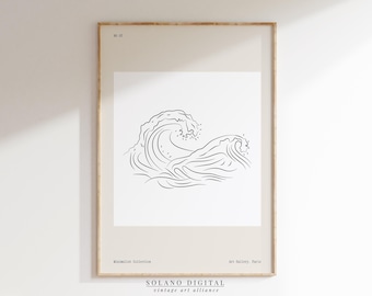 Minimalist Ocean Wave Line Art Print: Modern Coastal Decor (Digital Download