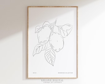 Lemon Botanical Print: Minimalist Citrus Line Art (Digital Download)