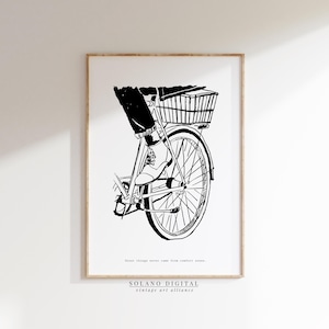 Bicycle Poster with Quote, Black and White Bike Line Art Print, Motivational Travel Printable Art, Adventure Wall Decor, Digital Download