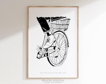 Bicycle Line Art Print: Motivational Bike Poster, Travel Wall Decor (Digital Download)