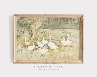 Vintage Duck Printable Wall Art | Antique Goose Watercolor Print | Nursery Wall Decor | Animal Art Poster | Kids Room Wall Art